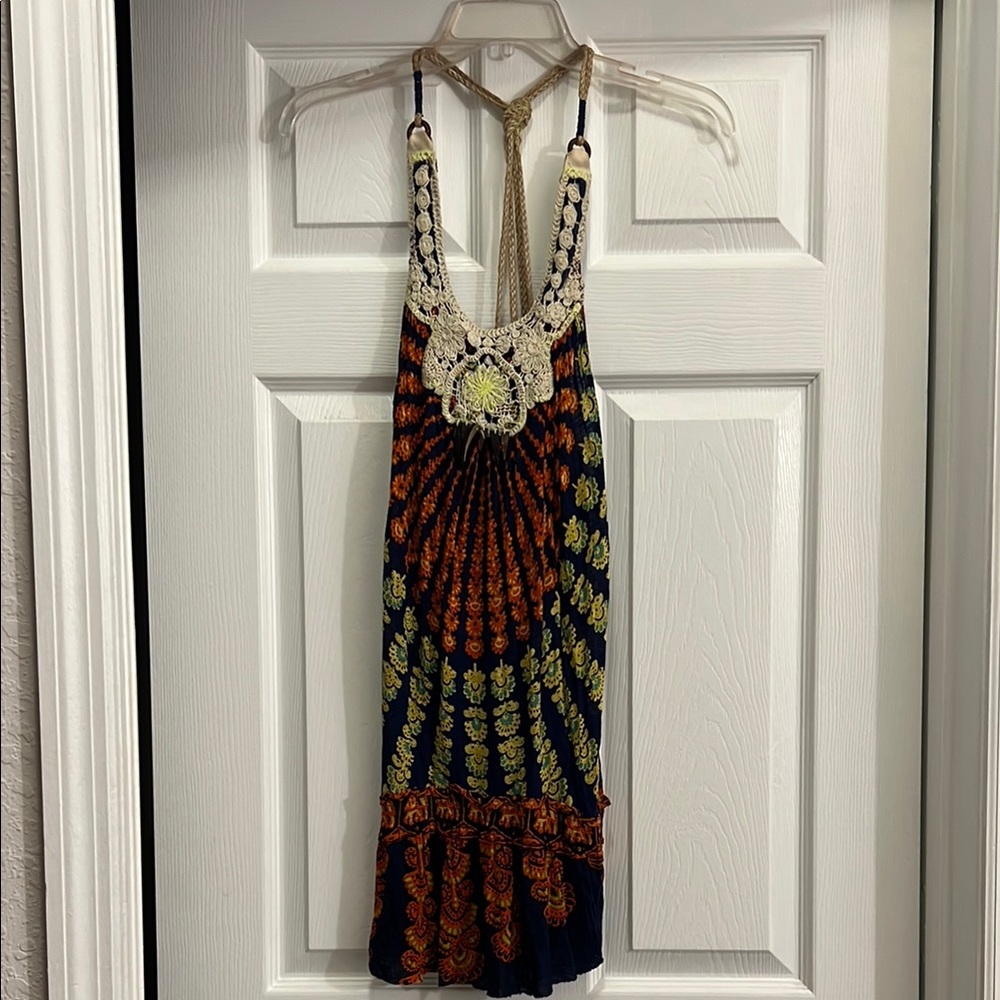 Bohemian Halter Dress with Crochet Detail